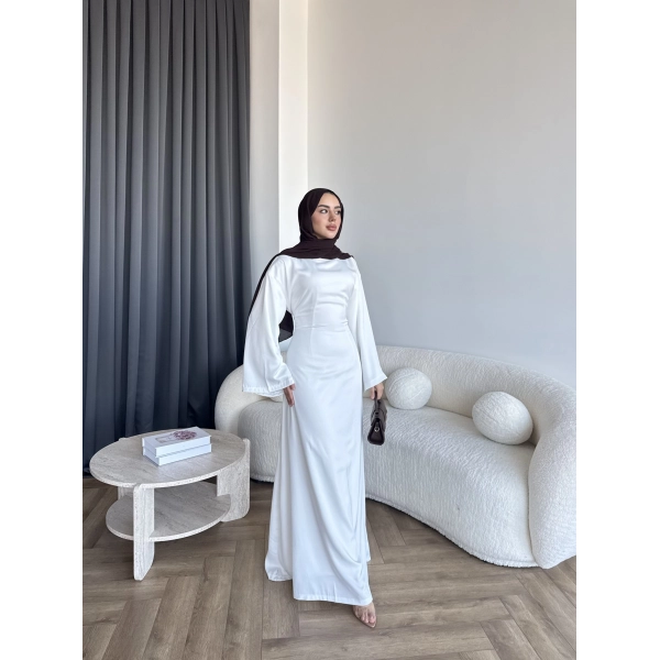 Pln- Aslıhan Saten Elbise - Beyaz