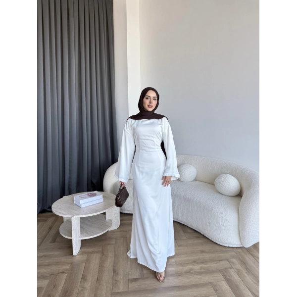 Pln- Aslıhan Saten Elbise - Beyaz