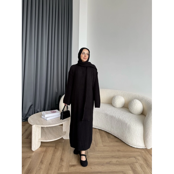 Pln-Atkı Örgü Triko Elbise - Siyah