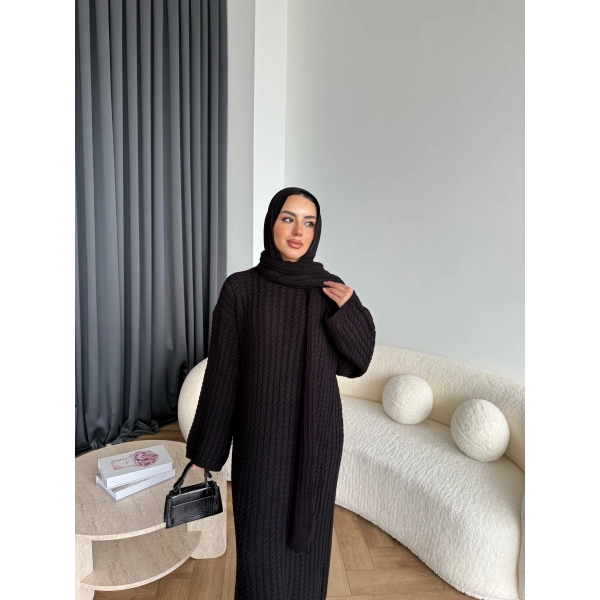 Pln-Atkı Örgü Triko Elbise - Siyah