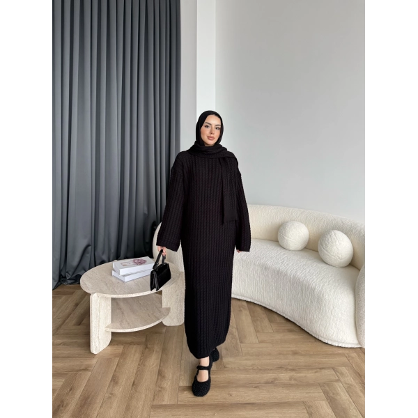 Pln-Atkı Örgü Triko Elbise - Siyah