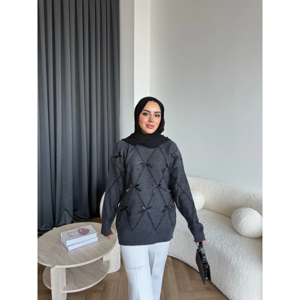 Pls-Kurdele Detay Triko Kazak - Antrasit