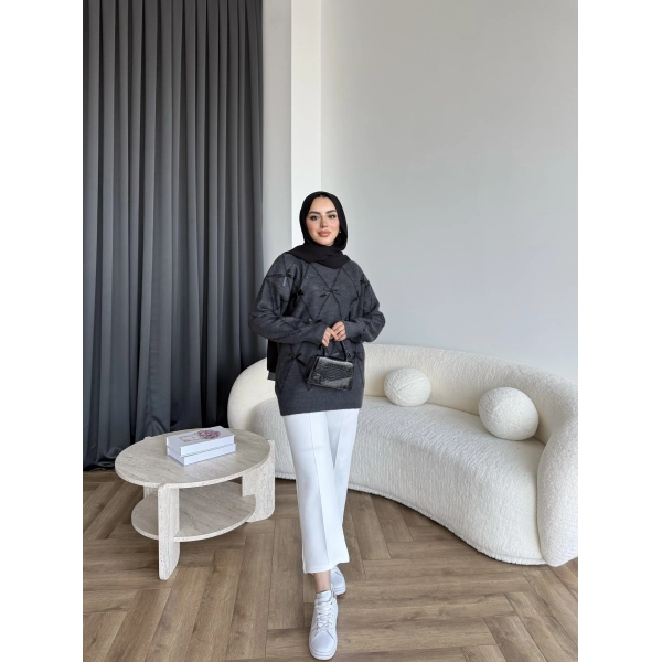 Pls-Kurdele Detay Triko Kazak - Antrasit