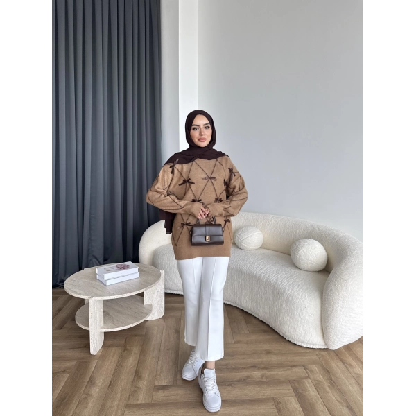 Pls-Kurdele Detay Triko Kazak - Camel