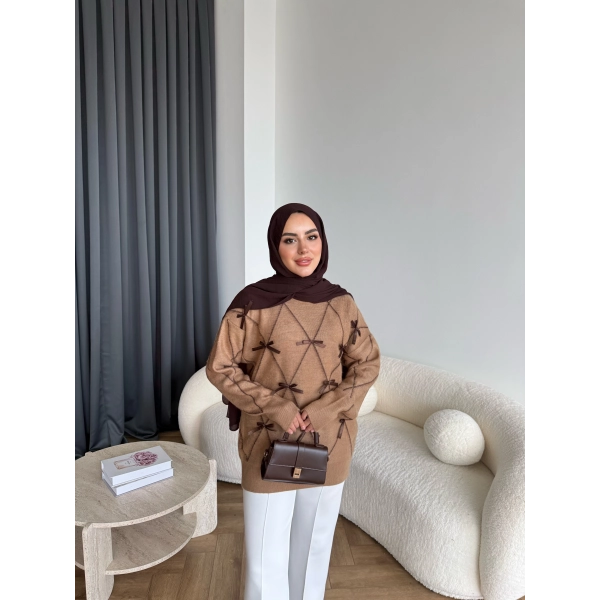 Pls-Kurdele Detay Triko Kazak - Camel