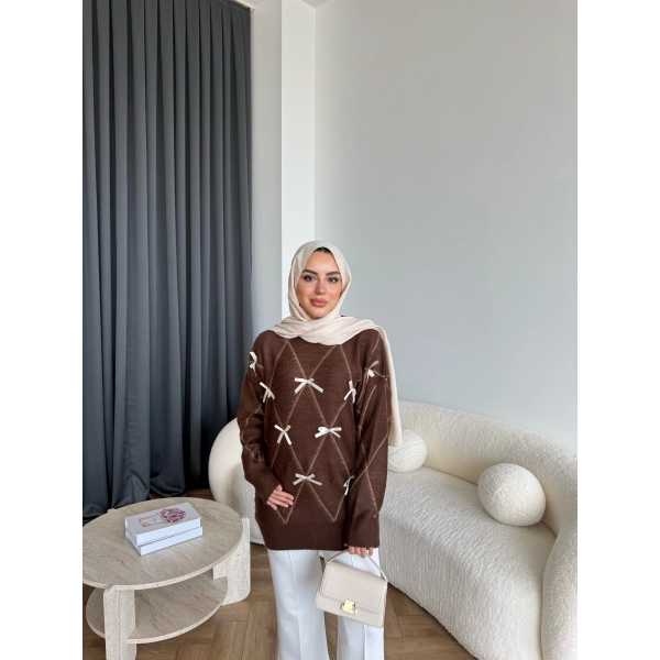 Pls-Kurdele Detay Triko Kazak - Kahve