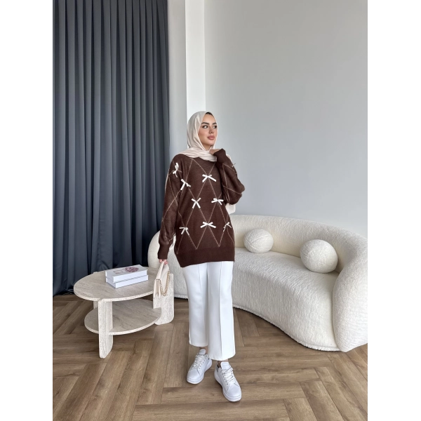 Pls-Kurdele Detay Triko Kazak - Kahve