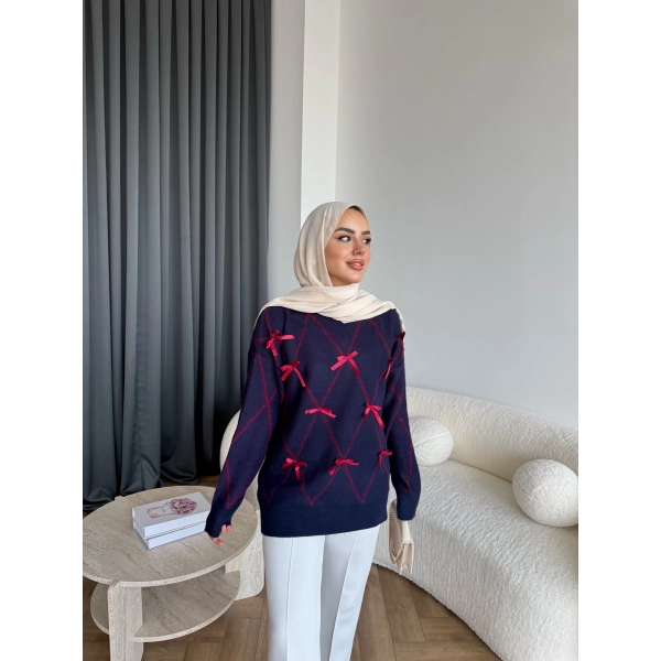 Pls-Kurdele Detay Triko Kazak - Lacivert