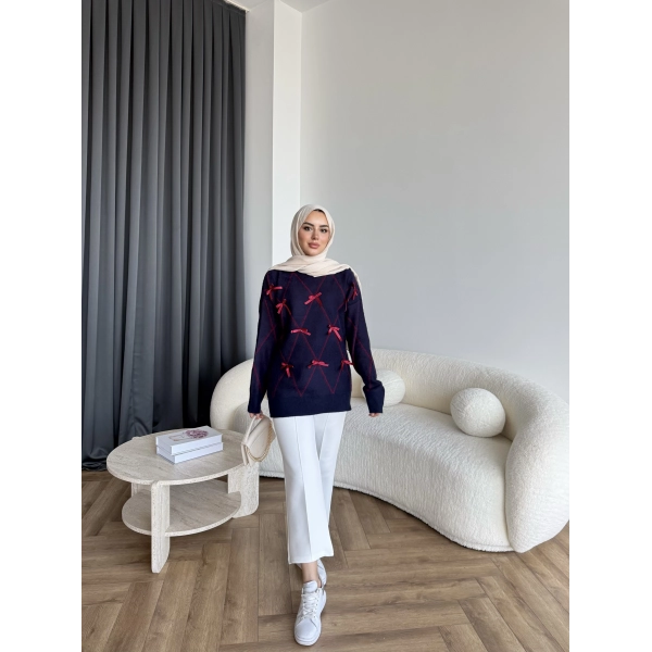 Pls-Kurdele Detay Triko Kazak - Lacivert