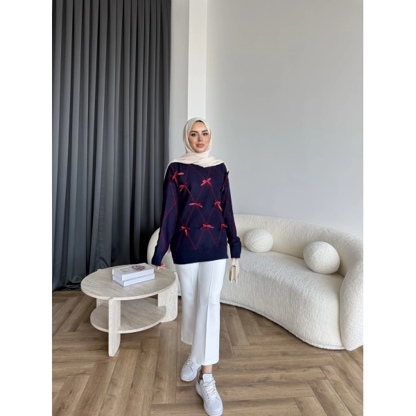 Pls-Kurdele Detay Triko Kazak - Lacivert