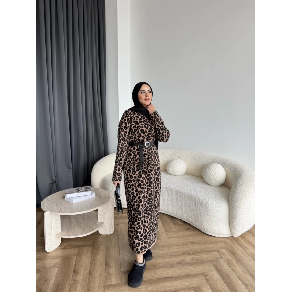 Pls Leopar Elbise - Koyu
