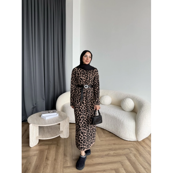 Pls Leopar Elbise - Koyu