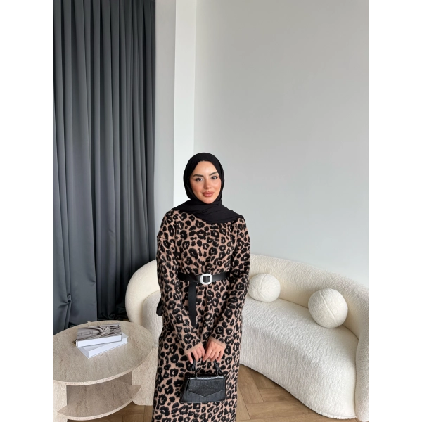 Pls Leopar Elbise - Koyu