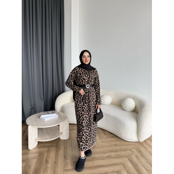 Pls Leopar Elbise - Koyu