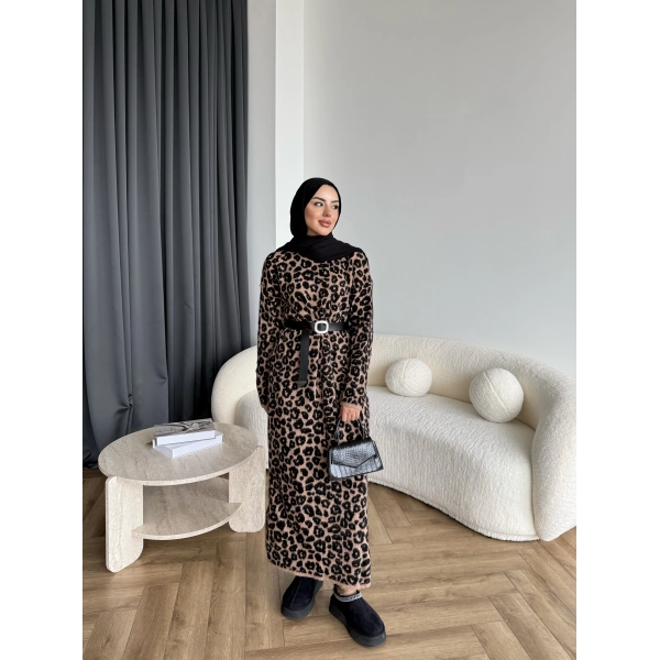Pls Leopar Elbise - Koyu