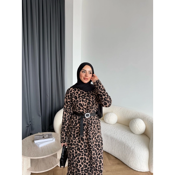 Pls Leopar Elbise - Koyu