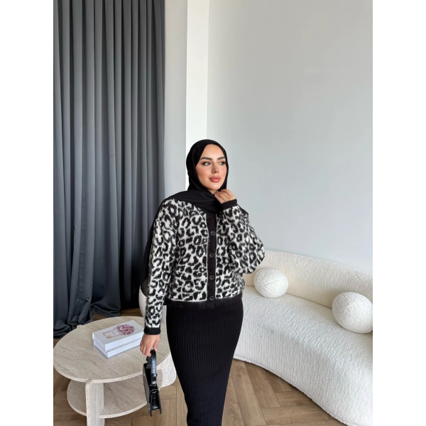 Pls-Leopar Jile Elbise - Beyaz