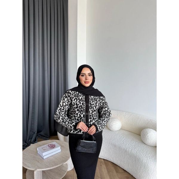 Pls-Leopar Jile Elbise - Beyaz