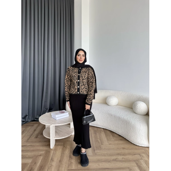 Pls-Leopar Jile Elbise - Camel