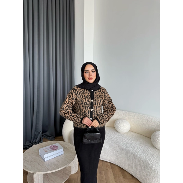 Pls-Leopar Jile Elbise - Camel