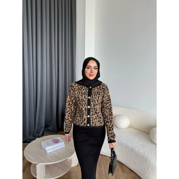 Pls-Leopar Jile Elbise - Camel