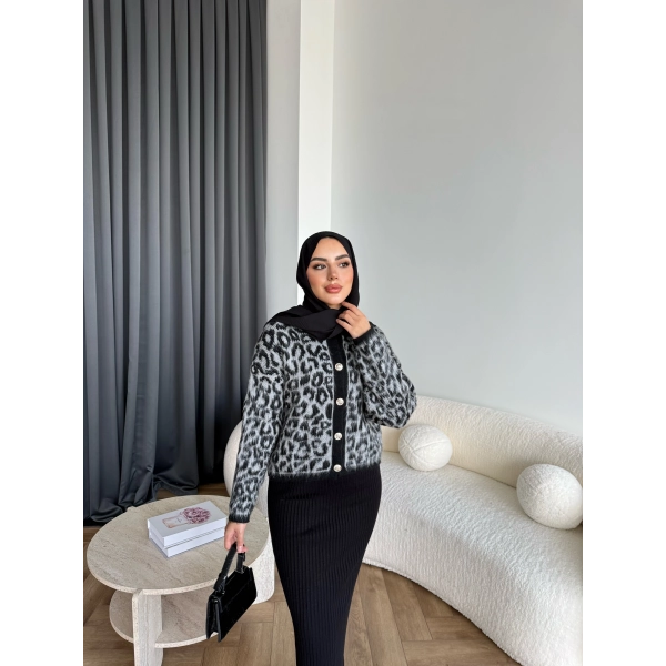 Pls-Leopar Jile Elbise - Gri