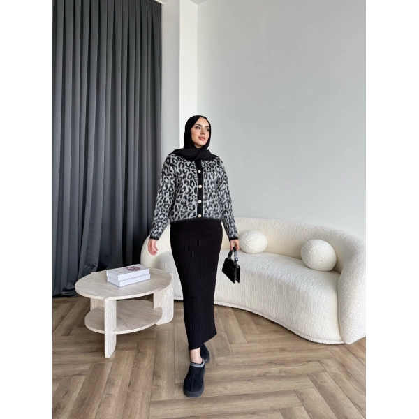 Pls-Leopar Jile Elbise - Gri