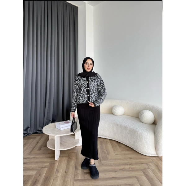 Pls-Leopar Jile Elbise - Gri