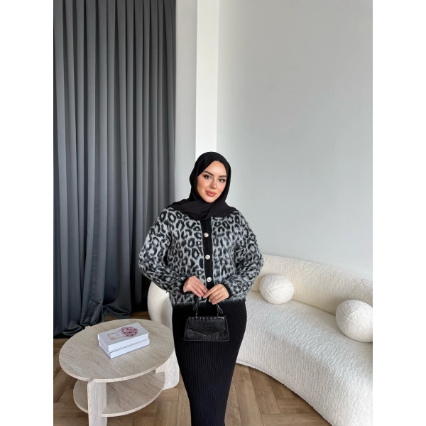 Pls-Leopar Jile Elbise - Gri