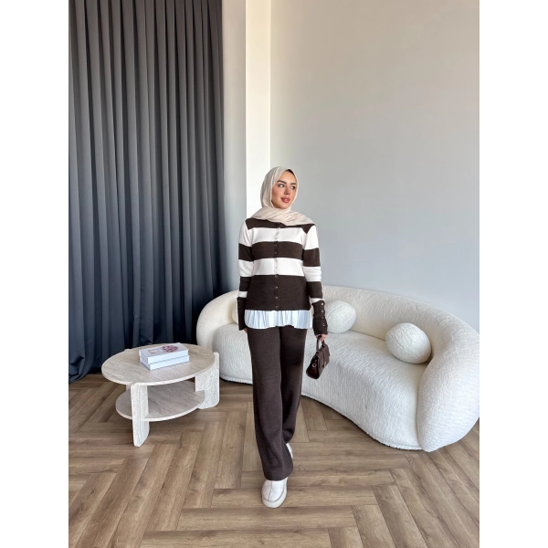 Pnd- Dianas Çizgili Triko Takım - Kahve