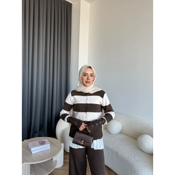 Pnd- Dianas Çizgili Triko Takım - Kahve