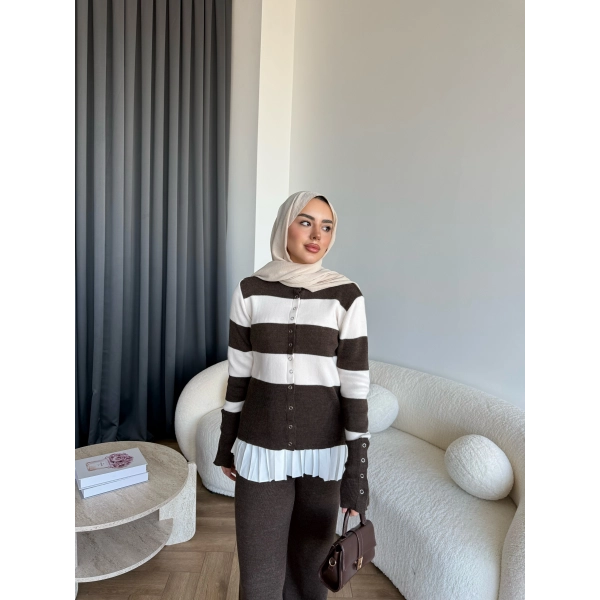 Pnd- Dianas Çizgili Triko Takım - Kahve