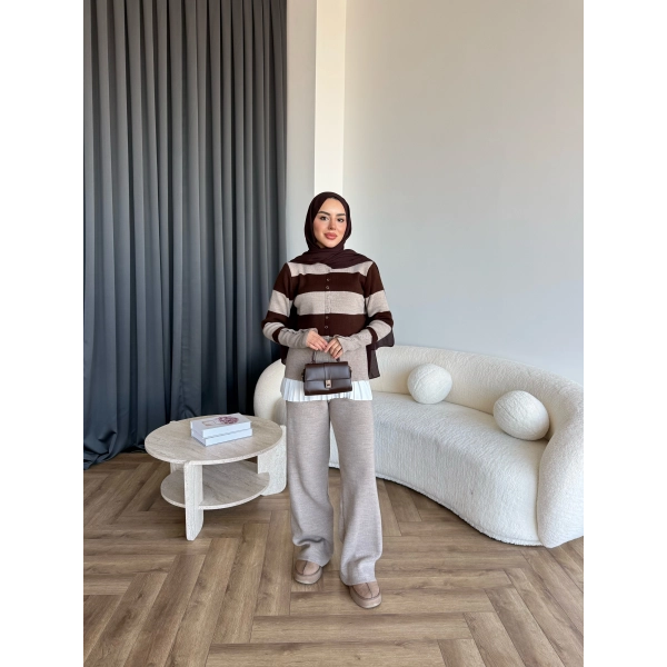 Pnd- Dianas Çizgili Triko Takım - Vizon