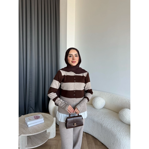 Pnd- Dianas Çizgili Triko Takım - Vizon