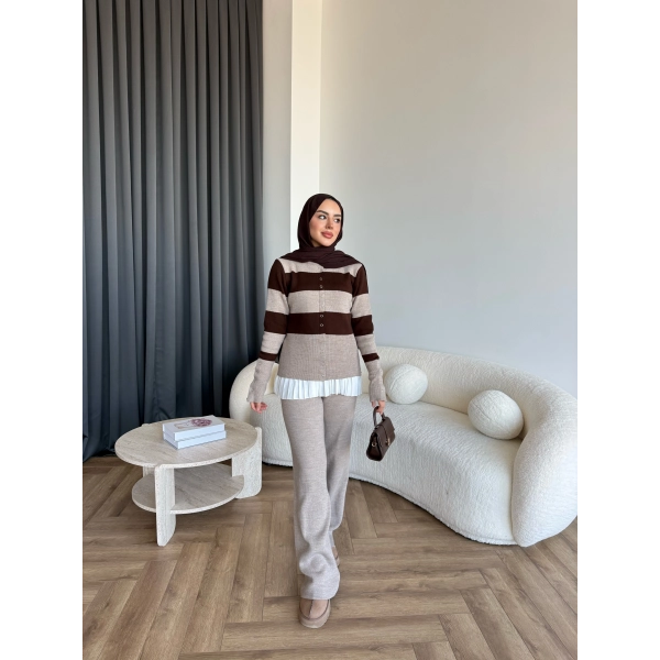 Pnd- Dianas Çizgili Triko Takım - Vizon