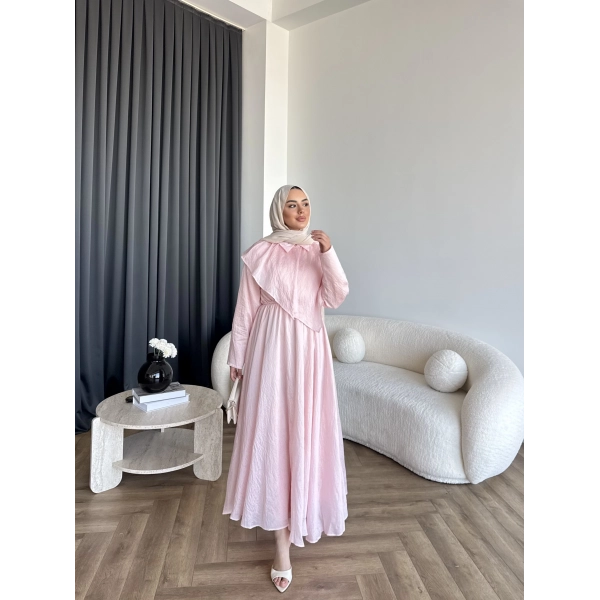 Qu - Mathis Pelerinli Vual Elbise - Pembe