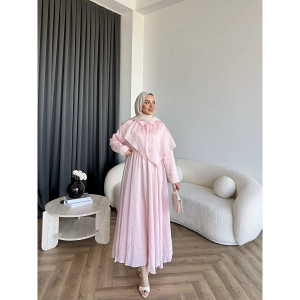 Qu - Mathis Pelerinli Vual Elbise - Pembe