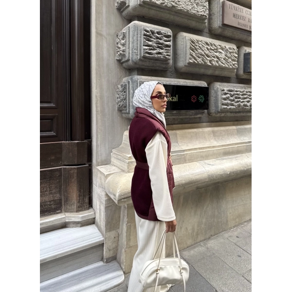 Riva Arka Kısmı Triko Yelek - Bordo