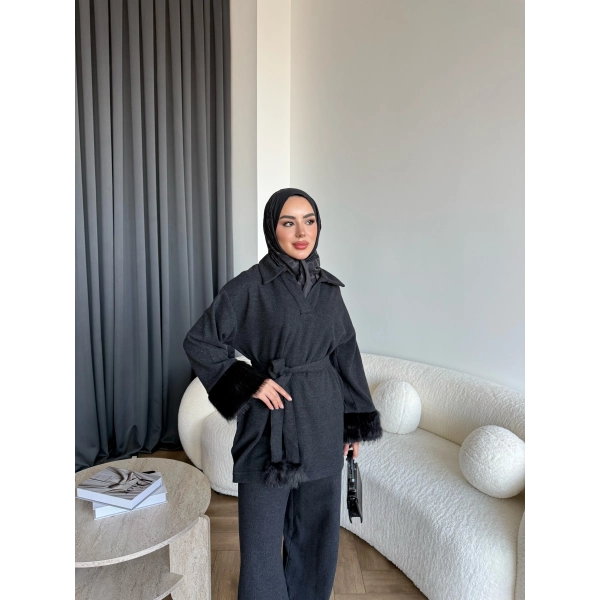 Rorys Kürk Detaylı Takım - Antrasit