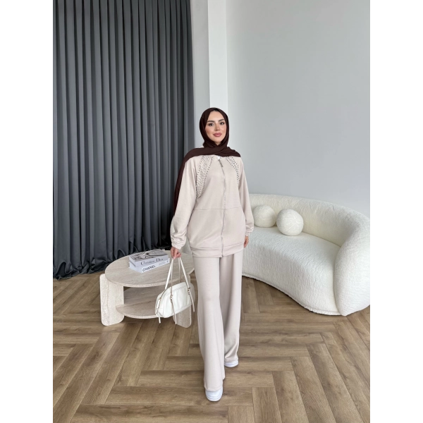 Rufina Taşlı Takım - Bej