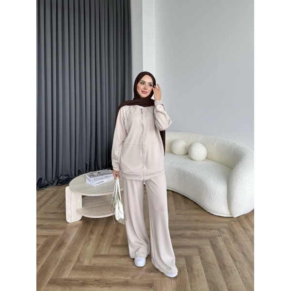 Rufina Taşlı Takım - Bej