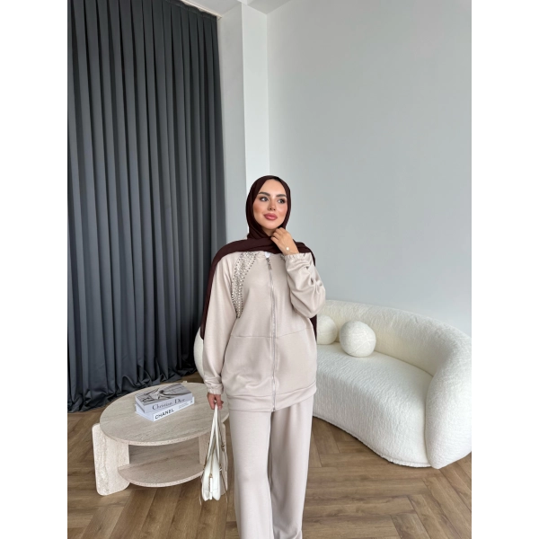 Rufina Taşlı Takım - Bej