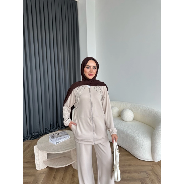 Rufina Taşlı Takım - Bej