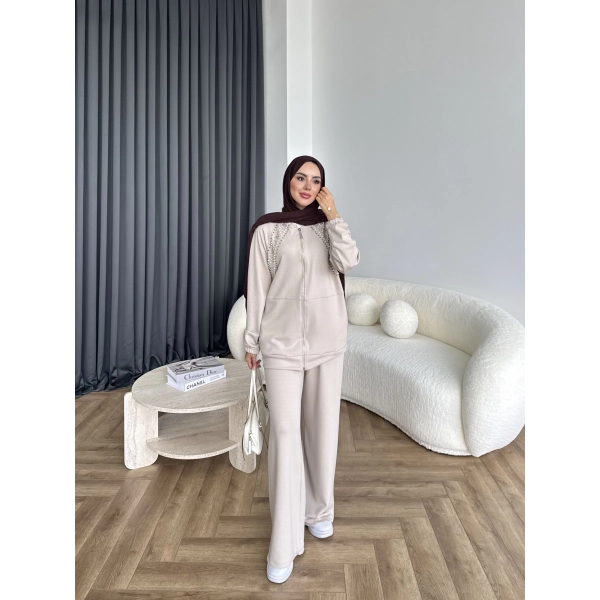 Rufina Taşlı Takım - Bej