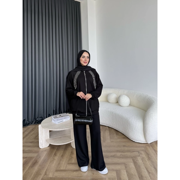 Rufina Taşlı Takım - Siyah