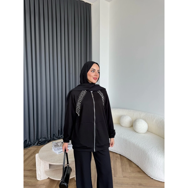 Rufina Taşlı Takım - Siyah