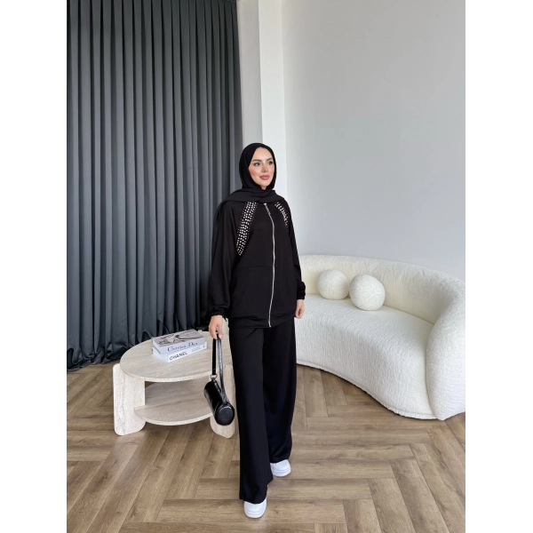 Rufina Taşlı Takım - Siyah