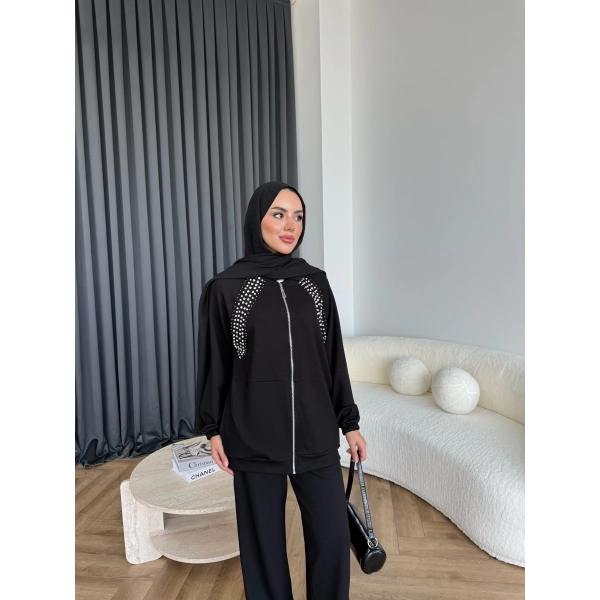 Rufina Taşlı Takım - Siyah