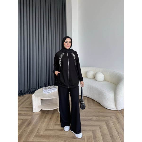 Rufina Taşlı Takım - Siyah