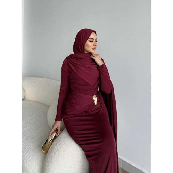 Sandy Arabic Elbise - Bordo